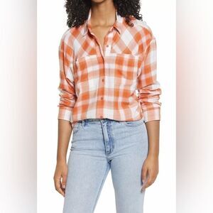 BP. High/Low Plaid Button-Up Shirt